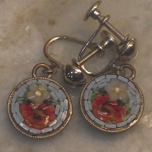 micro mosaic screw back earring